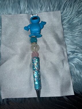 Blue Cookie Monster Beaded Ballpoint Pen